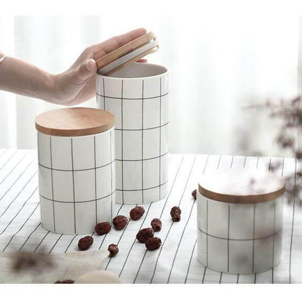 Ceramic Bamboo Cover Kitchen Food Container