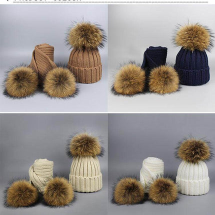 Warm Knitted Fur Hat Scarf Set
