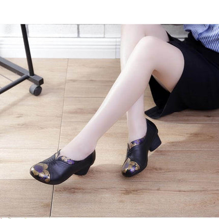 Vintage Soft Single Thick Heel Handmade Shoes