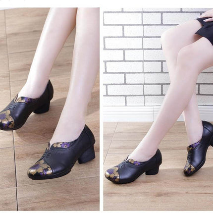 Vintage Soft Single Thick Heel Handmade Shoes