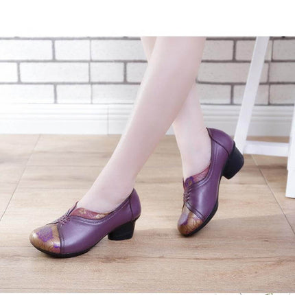 Vintage Soft Single Thick Heel Handmade Shoes
