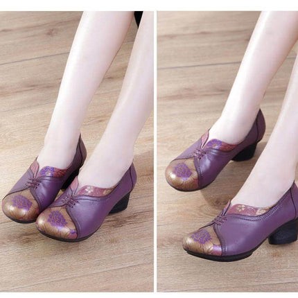 Vintage Soft Single Thick Heel Handmade Shoes