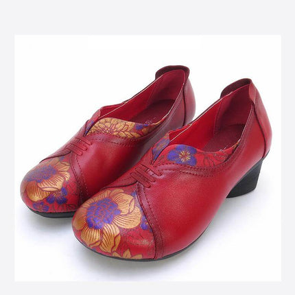 Vintage Soft Single Thick Heel Handmade Shoes
