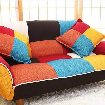 Modern Adjustable Sofa and Loveseat in Colorful Line Fabric