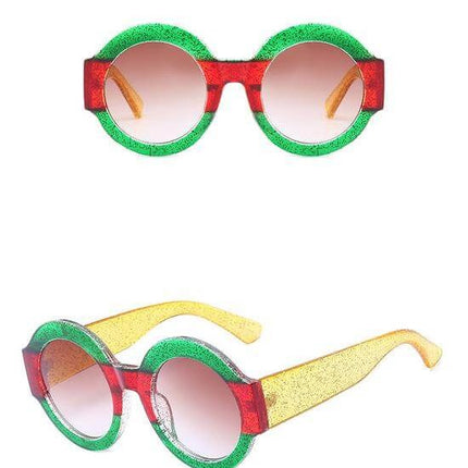 Designer Red Green Black Circle Sun Glasses