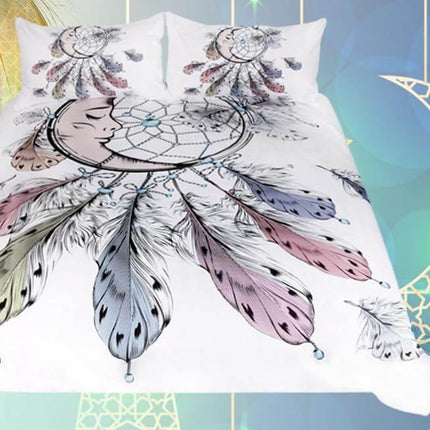 3pcs Luxury Moon Dreamcatcher Feathers Bedding Duvet Set
