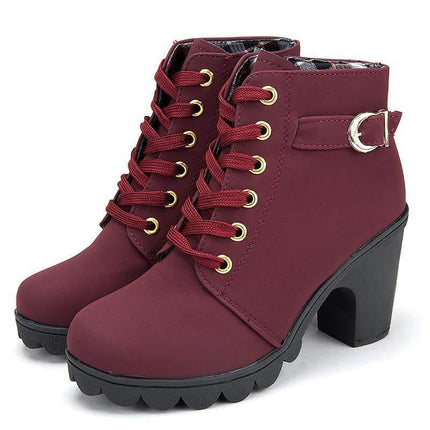 Real Leather High Heels Women Winter Shoes