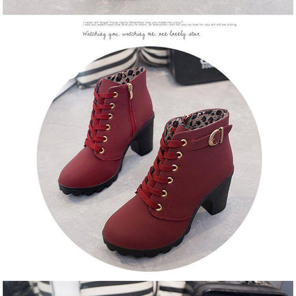 Real Leather High Heels Women Winter Shoes