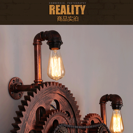 Loft Style Industrial Creative Wood Gear Vintage Wall Light