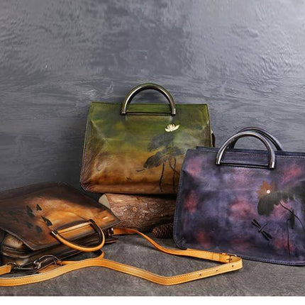 Pure Leather Flower Pattern Cute Women Bags