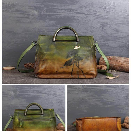 Pure Leather Flower Pattern Cute Women Bags