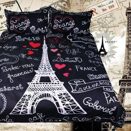 France Paris Tower Black Comfortable Duvet Cover Bedding Set