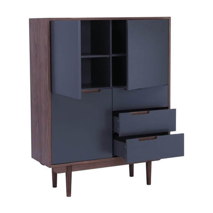 Walnut & Gunmetal Grey Tall Sideboard