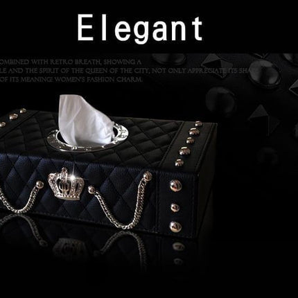 Luxury Crown Leather with Crystal Rhinestone Tissue Box
