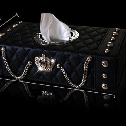 Luxury Crown Leather with Crystal Rhinestone Tissue Box