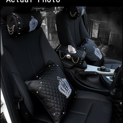 Luxury Crown Leather with Crystal Rhinestone Tissue Box