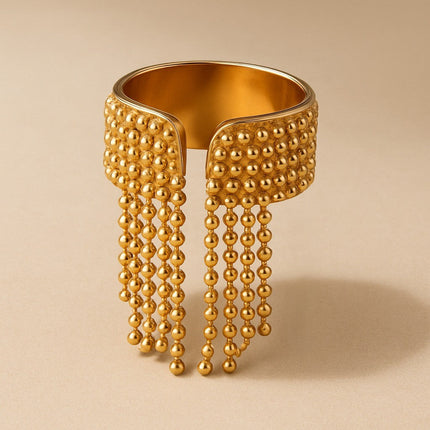 18K Gold Tassel Statement Adjustable Ring