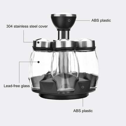 Smart Rotating Stainless Steel Glass Seasoning Set