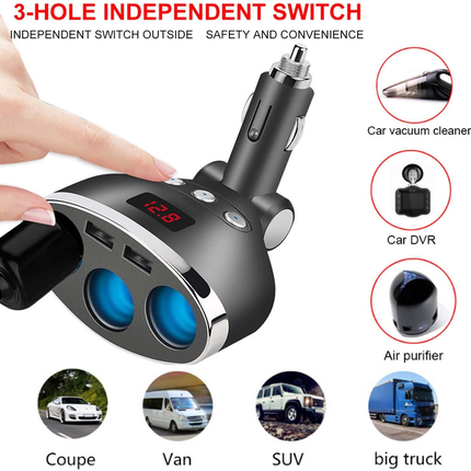 3in1 Dual USB Port Car Lighter Socket Splitter