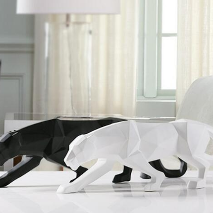 Modern Resin Geometric Black Panther Sculpture