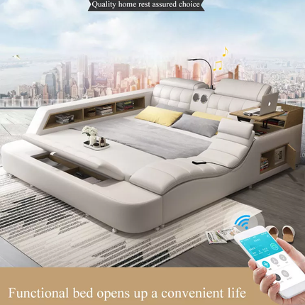 Luxury Leather Multifunctional Modern Bed Frame with Massage Chair