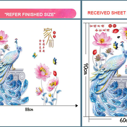3D Peacock Flower Style Wall Sticker