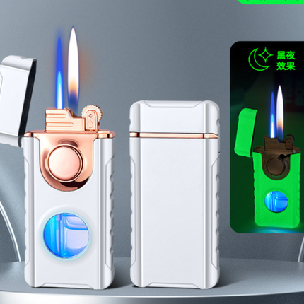 Blue Glow Dual Flame Metal Lighter