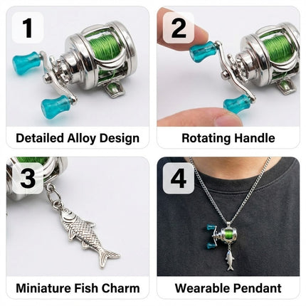 Mini Fishing Reel Spinner Necklace