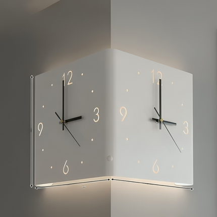 Double-Sided Illuminated Corner Silent Wall Clock